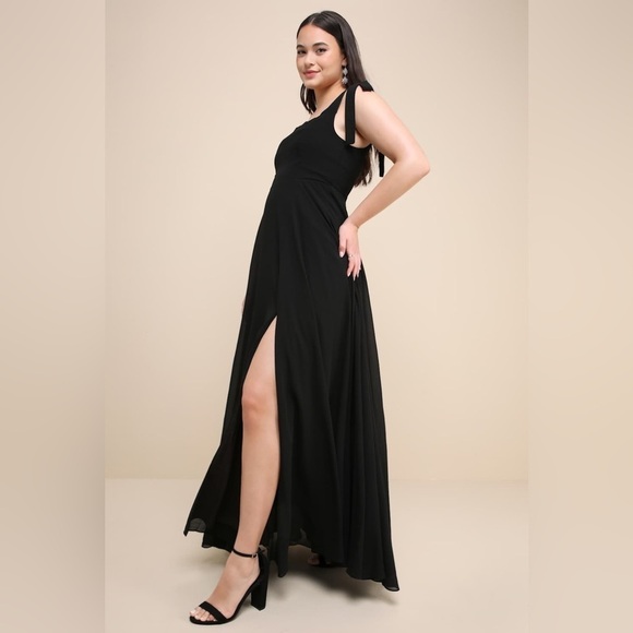 LULU’S Love Me Forever Black Tie Strap Square Neck Maxi Dress - Picture 3 of 10